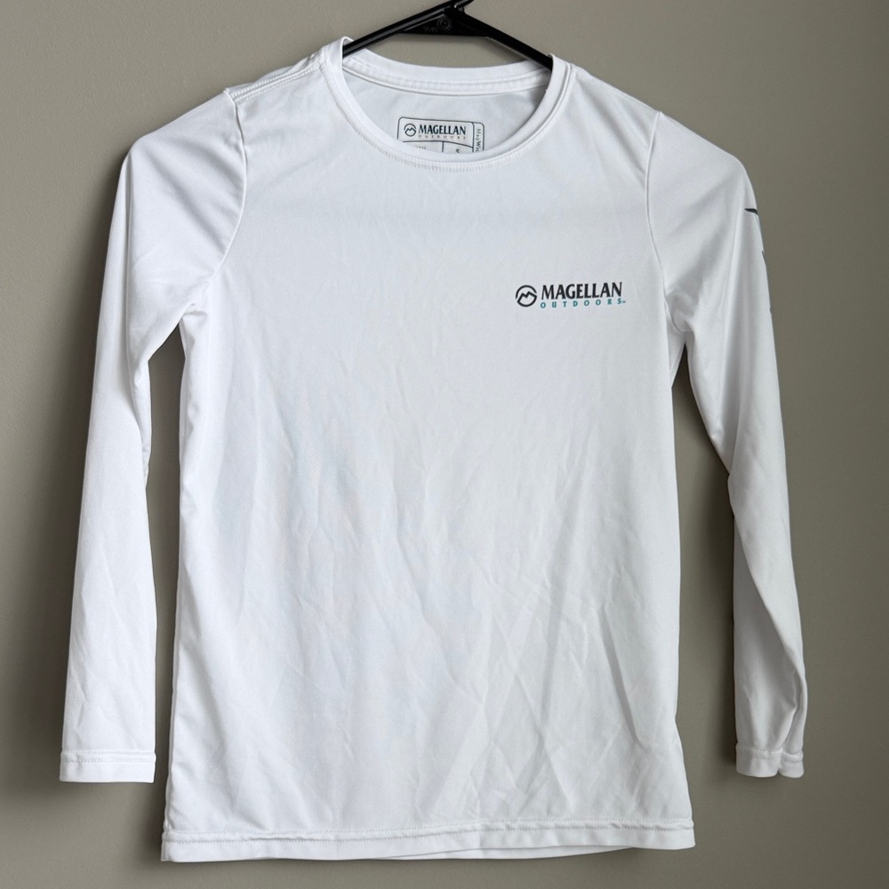 Kids Magellan Outdoors White Long Sleeve Performance  Shirt with Sleeve Graphic